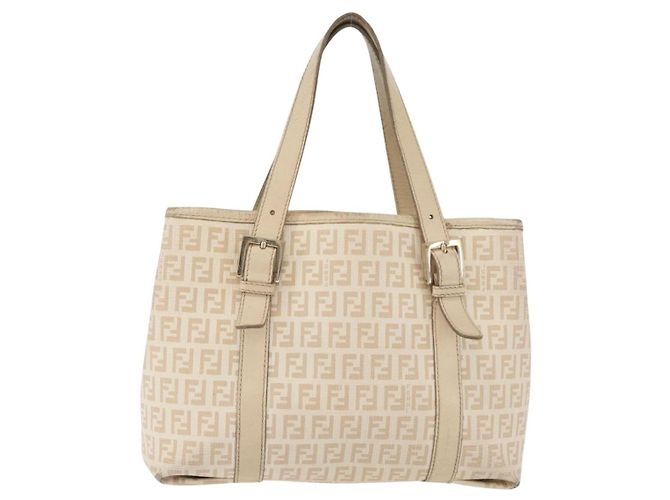 Borsa a mano in tela Zucchino FENDI avorio e oro Auth 175493 - vista 2