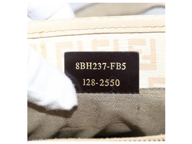 Borsa a mano in tela Zucchino FENDI avorio e oro Auth 175493 - vista 23