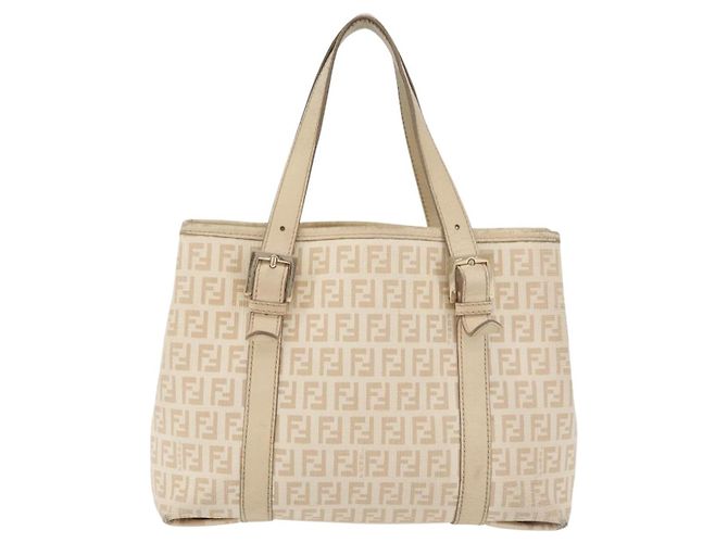 Borsa a mano in tela Zucchino FENDI avorio e oro Auth 175493 - vista 3