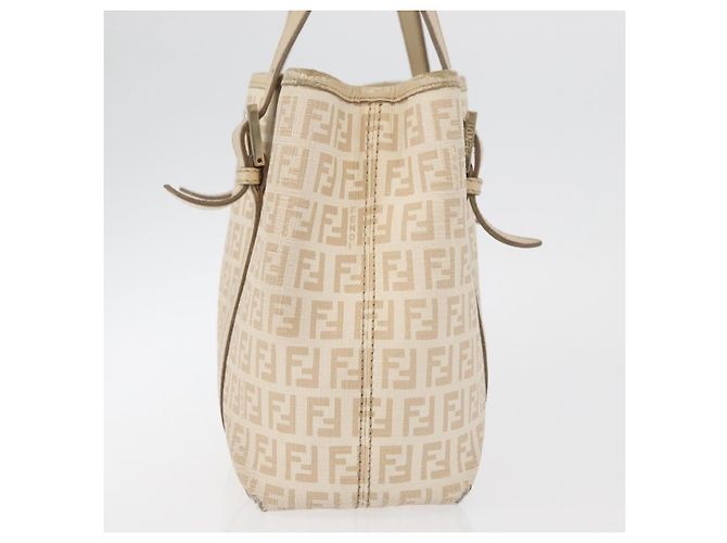 Borsa a mano in tela Zucchino FENDI avorio e oro Auth 175493 - vista 5