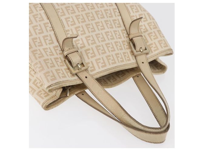 Borsa a mano in tela Zucchino FENDI avorio e oro Auth 175493 - vista 6