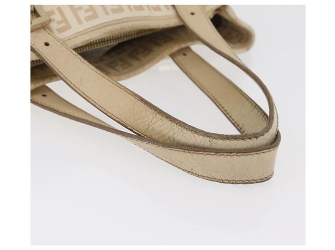 Borsa a mano in tela Zucchino FENDI avorio e oro Auth 175493 - vista 7