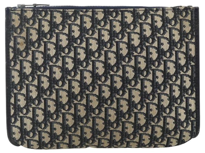 Clutch in tela Trotter Christian Dior Navy Argento Auth ti3819 Blu navy - vista 2