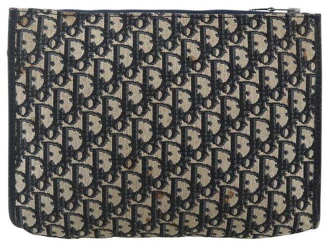 Clutch in tela Trotter Christian Dior Navy Argento Auth ti3819 Blu navy - vista 3