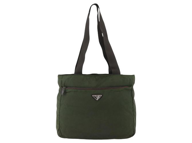 PRADA Tote Bag Nylon Khaki Silver Auth YKZ1160 Silvery - view 13