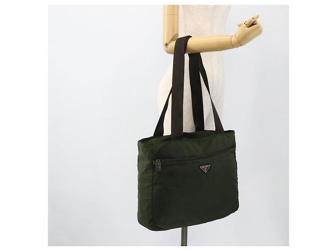 PRADA Tote Bag Nylon Khaki Silver Auth YKZ1160 Silvery - view 24