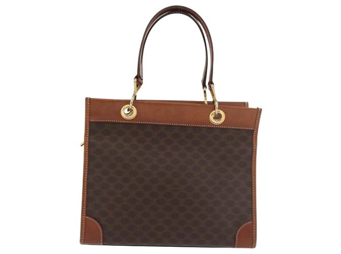 Céline Borsa a mano in tela Macadam CELINE in pelle PVC marrone oro Auth 176037 D'oro - vista 2