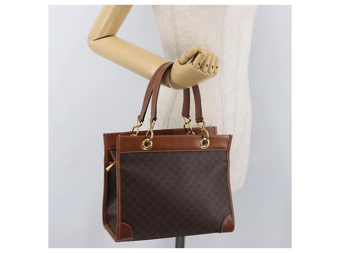 Céline Borsa a mano in tela Macadam CELINE in pelle PVC marrone oro Auth 176037 D'oro - vista 21