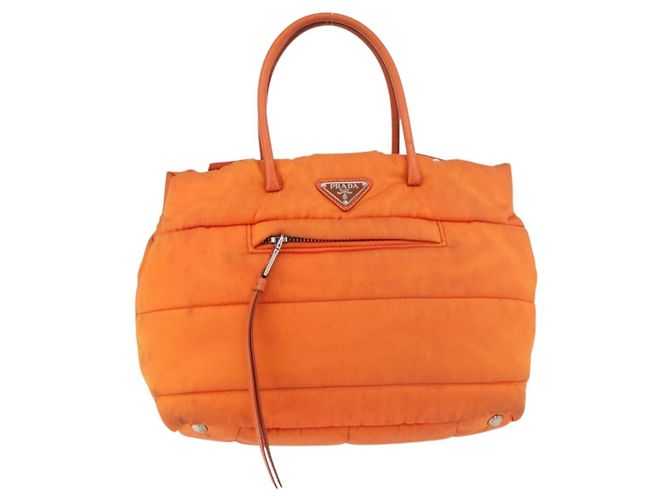 PRADA Borsa a Mano Nylon 2 vie Arancione Argento Auth ka3919 - vista 13