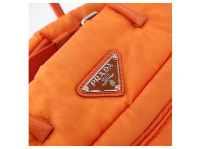 PRADA Borsa a Mano Nylon 2 vie Arancione Argento Auth ka3919 - vista 18