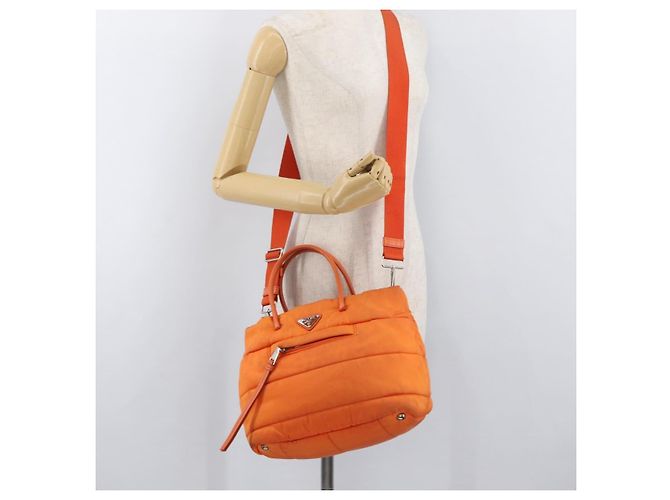 PRADA Borsa a Mano Nylon 2 vie Arancione Argento Auth ka3919 - vista 26