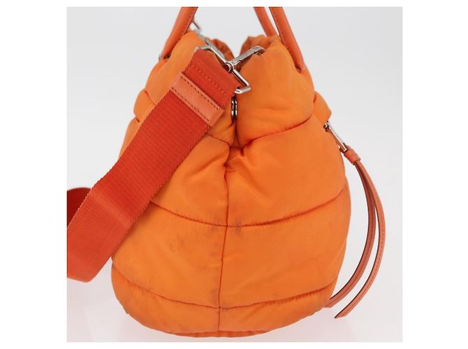 PRADA Borsa a Mano Nylon 2 vie Arancione Argento Auth ka3919 - vista 3