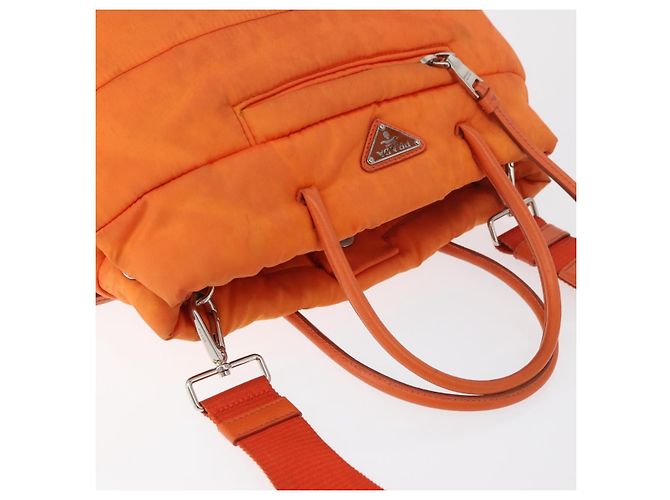 PRADA Borsa a Mano Nylon 2 vie Arancione Argento Auth ka3919 - vista 6