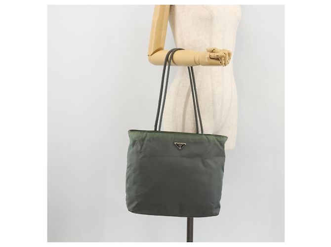 PRADA Nylon Tote Bag Grün Silber Auth 175705 - Ansicht 24