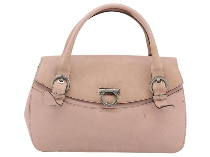 Borsa a mano Gancini in pelle rosa argento Auth 176491 di Salvatore Ferragamo - vista 2