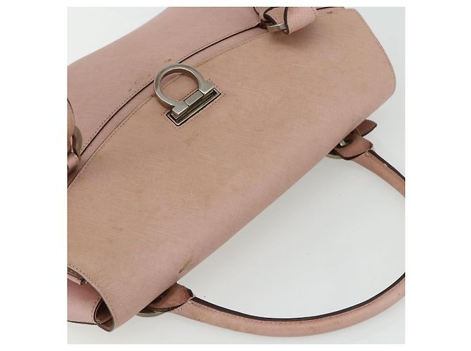 Borsa a mano Gancini in pelle rosa argento Auth 176491 di Salvatore Ferragamo - vista 6
