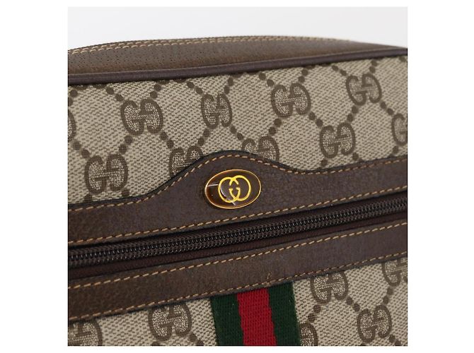 Borsa a Spalla GUCCI GG Supreme Web Sherry Line PVC Beige Oro Auth 175436 D'oro - vista 14