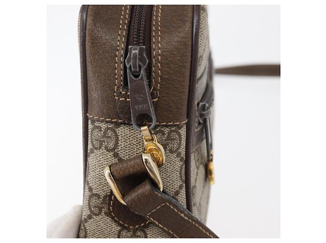 Borsa a Spalla GUCCI GG Supreme Web Sherry Line PVC Beige Oro Auth 175436 D'oro - vista 15