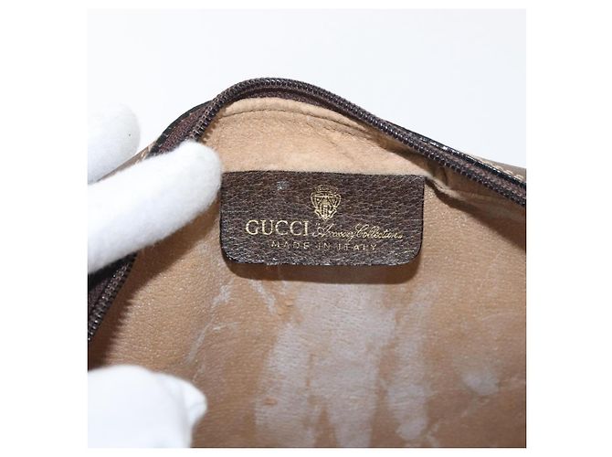 Borsa a Spalla GUCCI GG Supreme Web Sherry Line PVC Beige Oro Auth 175436 D'oro - vista 16