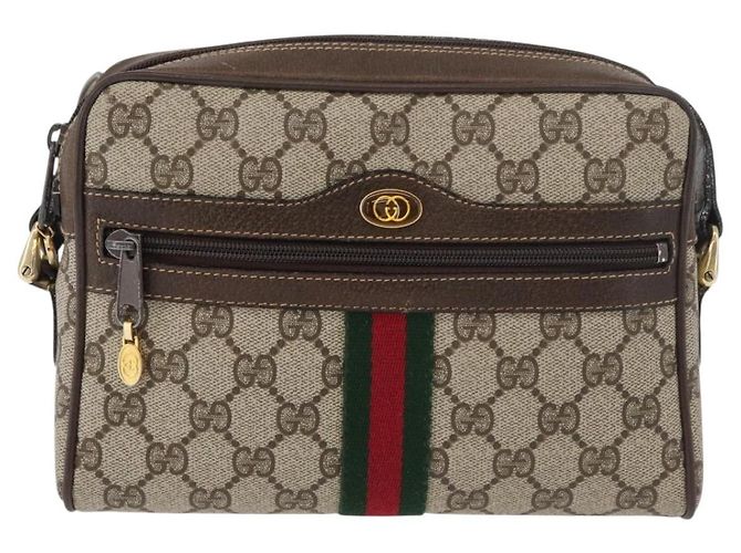 Borsa a Spalla GUCCI GG Supreme Web Sherry Line PVC Beige Oro Auth 175436 D'oro - vista 2