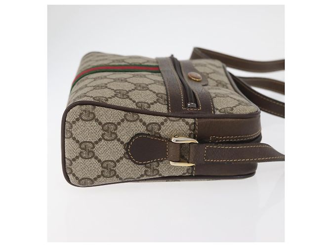 Borsa a Spalla GUCCI GG Supreme Web Sherry Line PVC Beige Oro Auth 175436 D'oro - vista 4