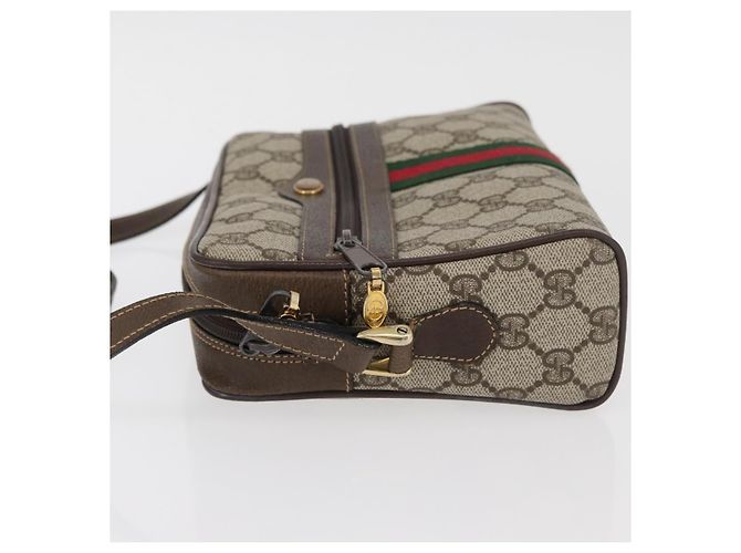 Borsa a Spalla GUCCI GG Supreme Web Sherry Line PVC Beige Oro Auth 175436 D'oro - vista 5