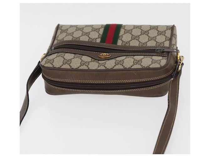 Borsa a Spalla GUCCI GG Supreme Web Sherry Line PVC Beige Oro Auth 175436 D'oro - vista 6