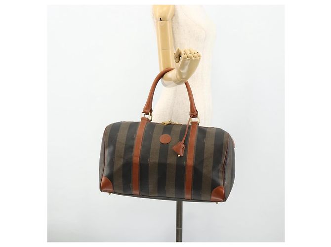 Pequin Borsa Boston in tela Pecan FENDI PVC marrone nero Auth yk20237 - vista 24