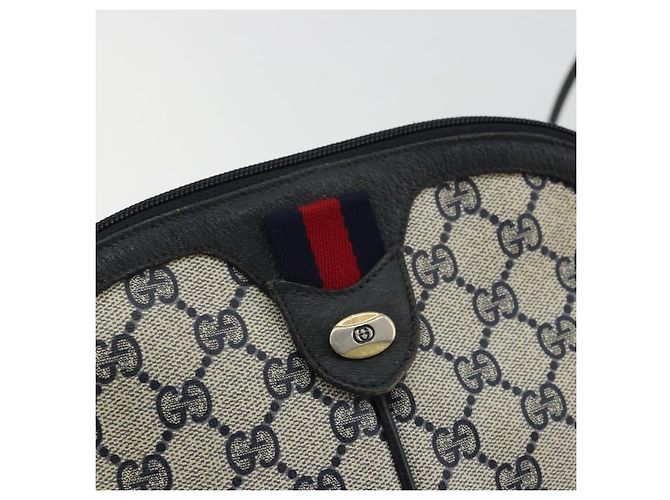 Borsa a Spalla Gucci GG Supreme Sherry Line PVC Blu Navy Oro 98 02 047 Auth 175634 D'oro - vista 14