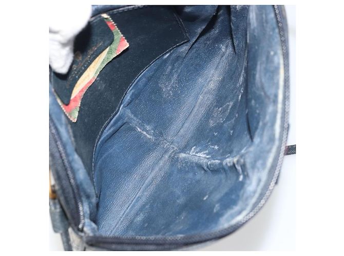 Borsa a Spalla Gucci GG Supreme Sherry Line PVC Blu Navy Oro 98 02 047 Auth 175634 D'oro - vista 17