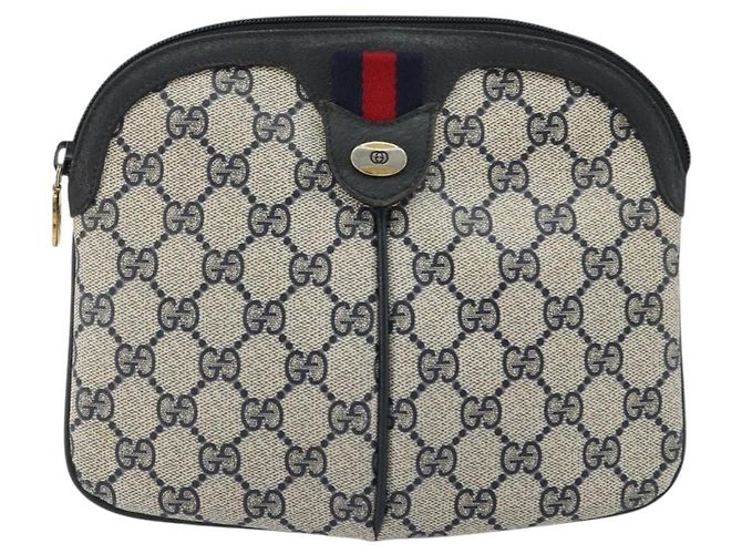 Borsa a Spalla Gucci GG Supreme Sherry Line PVC Blu Navy Oro 98 02 047 Auth 175634 D'oro - vista 2