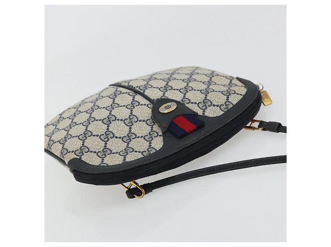 Borsa a Spalla Gucci GG Supreme Sherry Line PVC Blu Navy Oro 98 02 047 Auth 175634 D'oro - vista 6