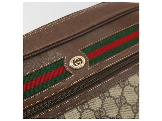 Bolsa Gucci GG Supreme Web Sherry Line em PVC bege e dourado 56 02 088 Auth am11288 - vista 14