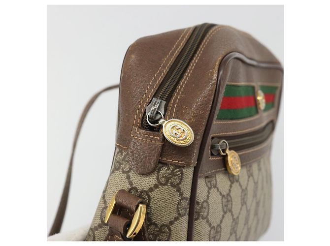 Bolsa Gucci GG Supreme Web Sherry Line em PVC bege e dourado 56 02 088 Auth am11288 - vista 15