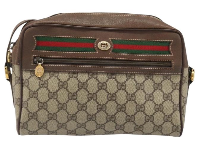 Bolsa Gucci GG Supreme Web Sherry Line em PVC bege e dourado 56 02 088 Auth am11288 - vista 2