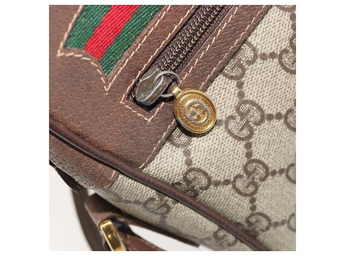 Bolsa Gucci GG Supreme Web Sherry Line em PVC bege e dourado 56 02 088 Auth am11288 - vista 22