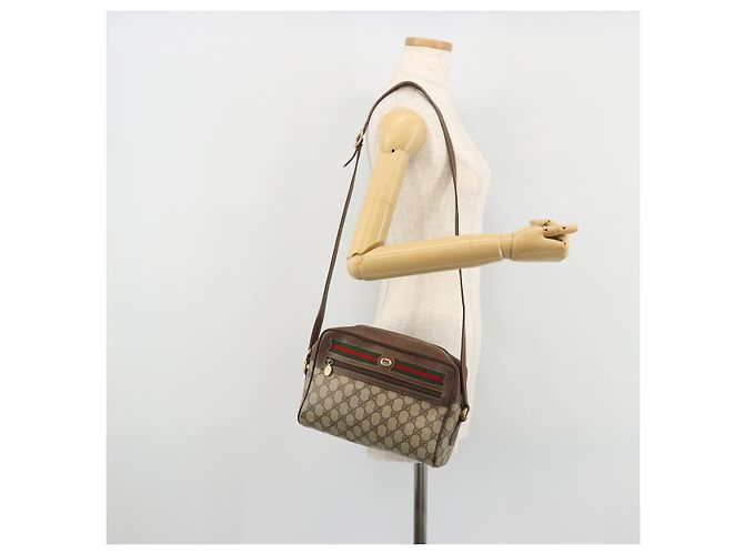 Bolsa Gucci GG Supreme Web Sherry Line em PVC bege e dourado 56 02 088 Auth am11288 - vista 25