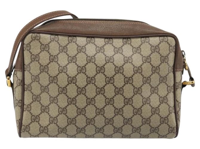 Bolsa Gucci GG Supreme Web Sherry Line em PVC bege e dourado 56 02 088 Auth am11288 - vista 3