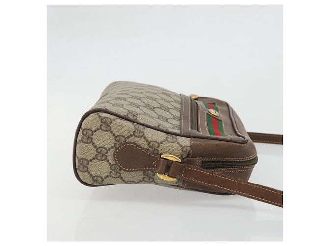 Bolsa Gucci GG Supreme Web Sherry Line em PVC bege e dourado 56 02 088 Auth am11288 - vista 4