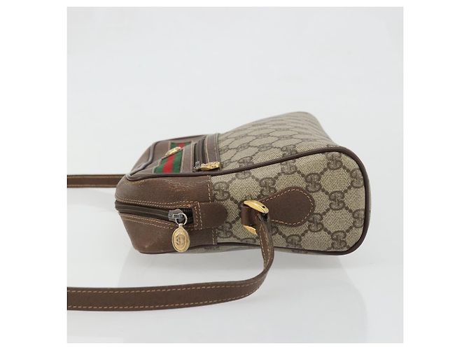 Bolsa Gucci GG Supreme Web Sherry Line em PVC bege e dourado 56 02 088 Auth am11288 - vista 5