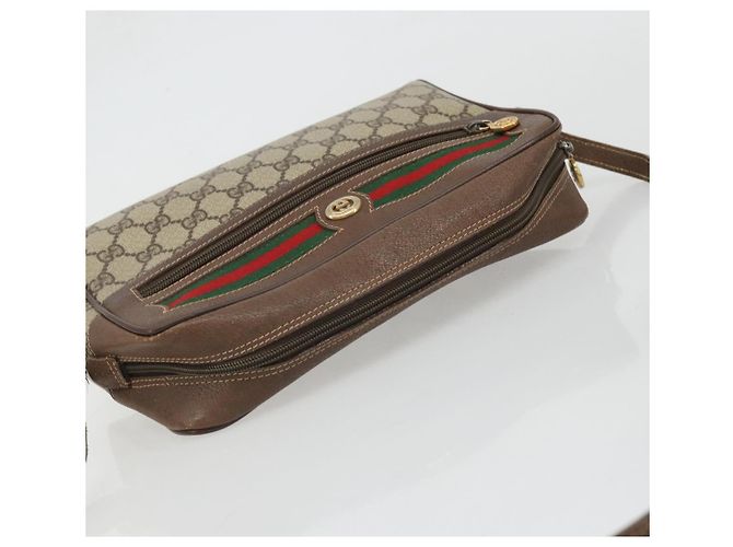 Bolsa Gucci GG Supreme Web Sherry Line em PVC bege e dourado 56 02 088 Auth am11288 - vista 6