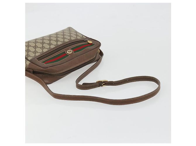 Bolsa Gucci GG Supreme Web Sherry Line em PVC bege e dourado 56 02 088 Auth am11288 - vista 7