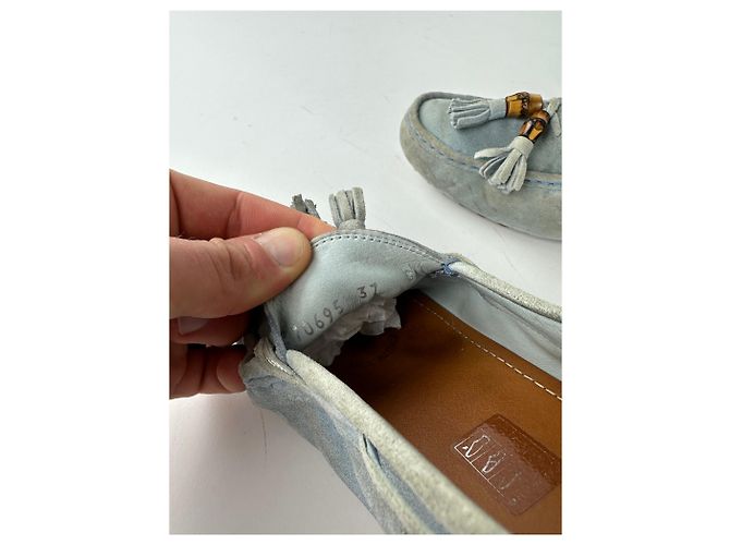 Autre Marque Mocassini in Camoscio Vintage Gucci Bamboo Azzurro Chiaro EU37 Blu - vista 10