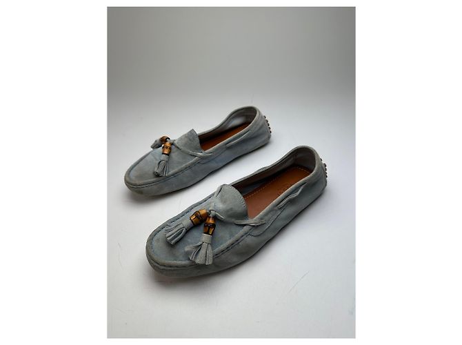 Autre Marque Mocassini in Camoscio Vintage Gucci Bamboo Azzurro Chiaro EU37 Blu - vista 11
