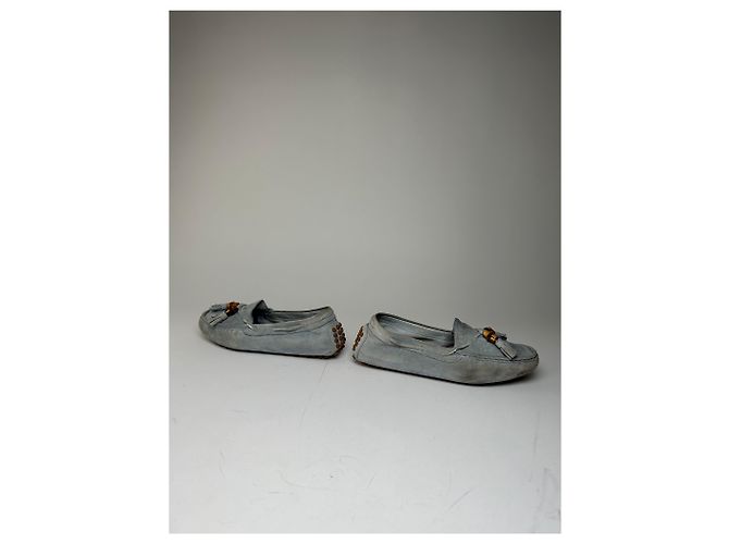 Autre Marque Mocassini in Camoscio Vintage Gucci Bamboo Azzurro Chiaro EU37 Blu - vista 5