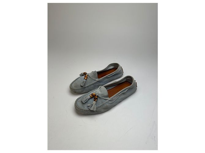 Autre Marque Mocassini in Camoscio Vintage Gucci Bamboo Azzurro Chiaro EU37 Blu - vista 6