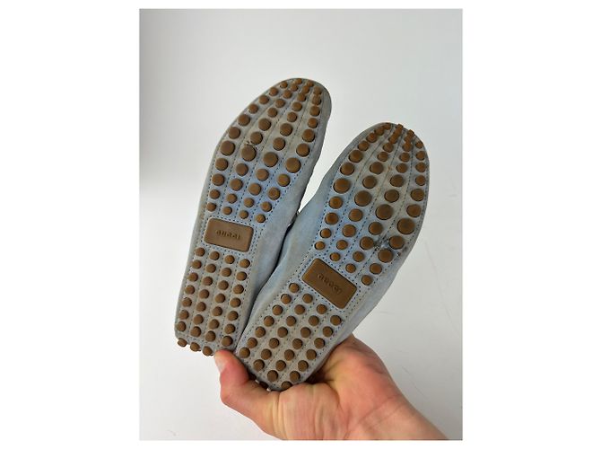 Autre Marque Mocassini in Camoscio Vintage Gucci Bamboo Azzurro Chiaro EU37 Blu - vista 7