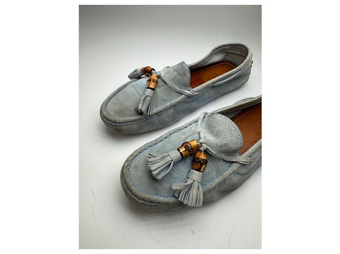 Autre Marque Mocassini in Camoscio Vintage Gucci Bamboo Azzurro Chiaro EU37 Blu - vista 8