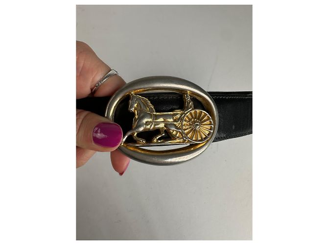 Céline Cintura in pelle vintage Celine Paris Nero - vista 4