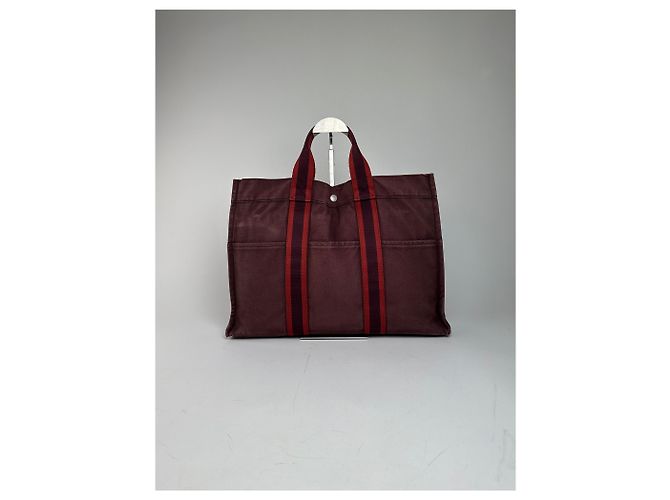 Vintage Hermès Canvas Tote Bag lila rot - Ansicht 10